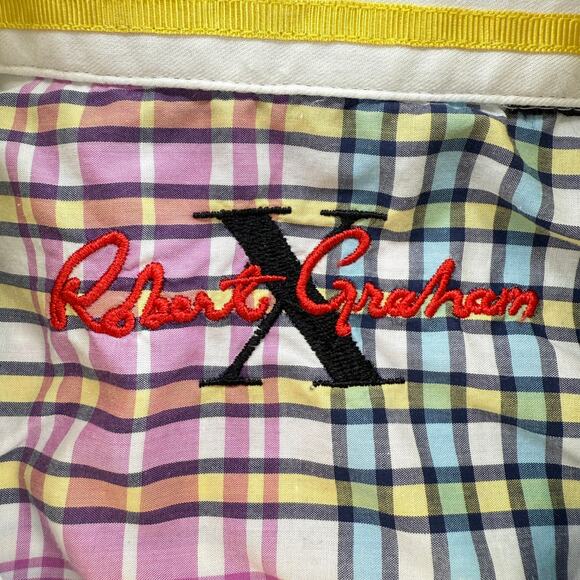 Robert Graham X Men’s Medium Shirt Plaid Short Sleeve Cotton Made in India - Picture 6 of 8